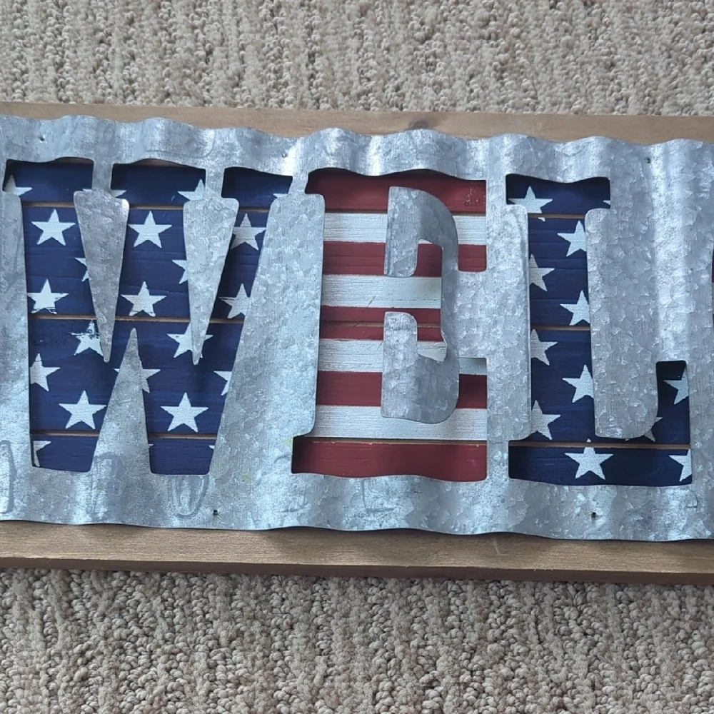 Pier 1 Welcome Red, White, Blue, and Silver Wall Hanging